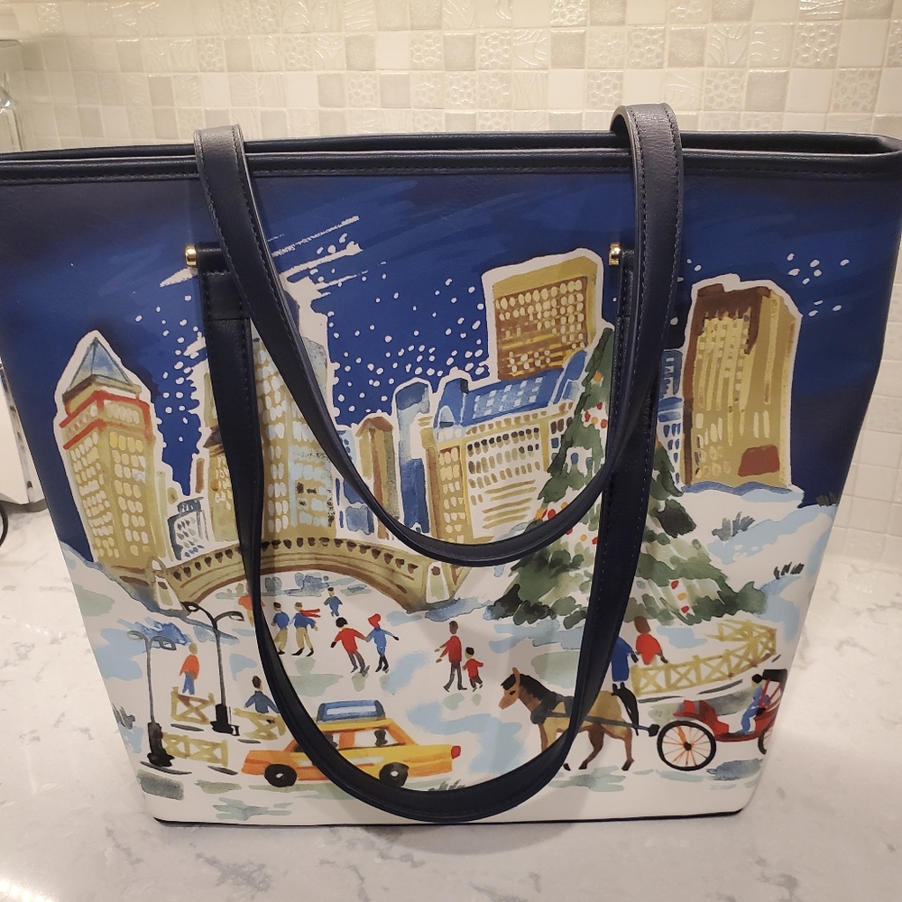 Talbots printed city scene holiday tote